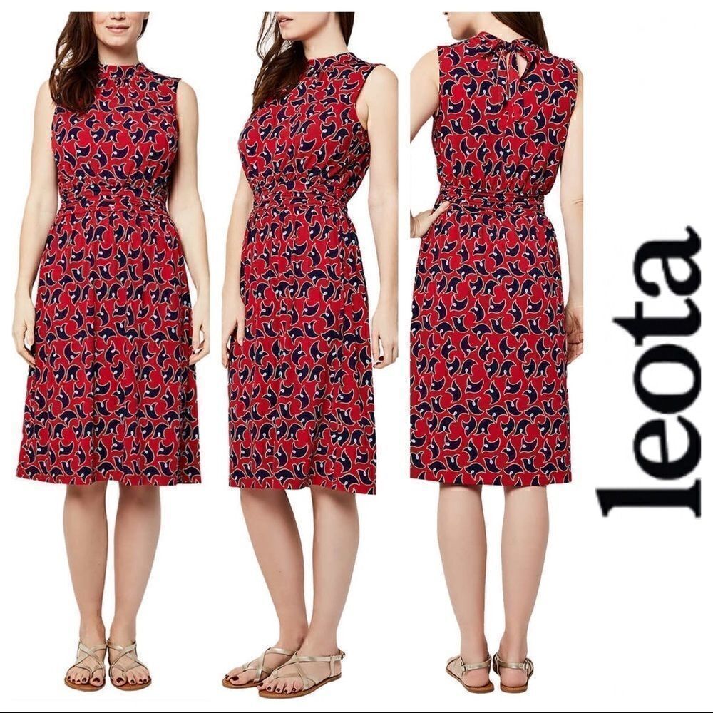 NEW! LEOTA Ladies Aria Dress in Color Red Westport Geo Chili Pepper Print